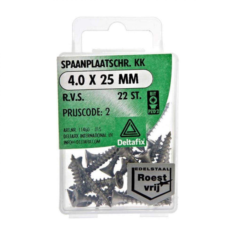 Deltafix Spaanplaatschroef KK RVS 4.0x25mm Set 22st