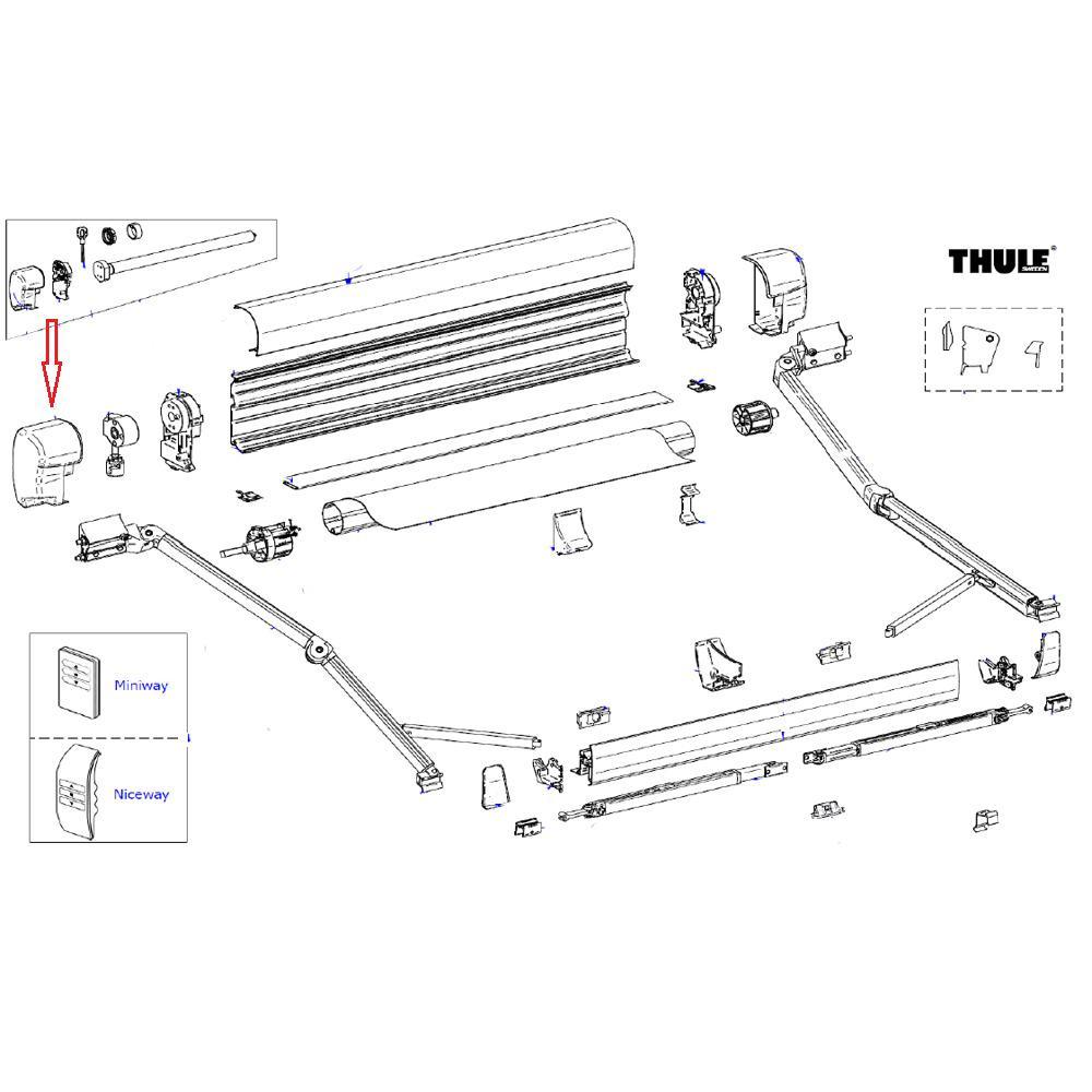 Thule 8000 Eindkap vaste bak links Antraciet