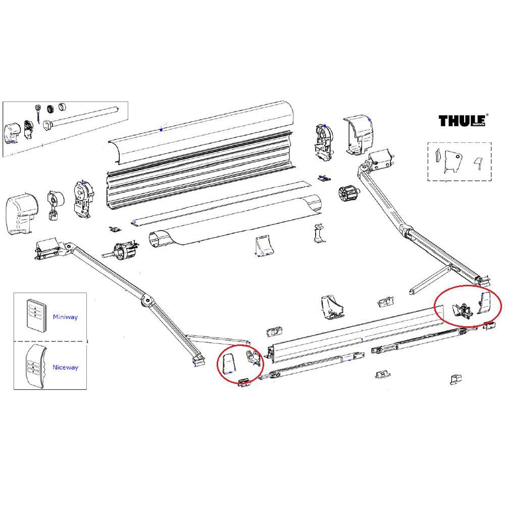 Thule 8000 Eindkap Leadreail links en rechts  Antraciet