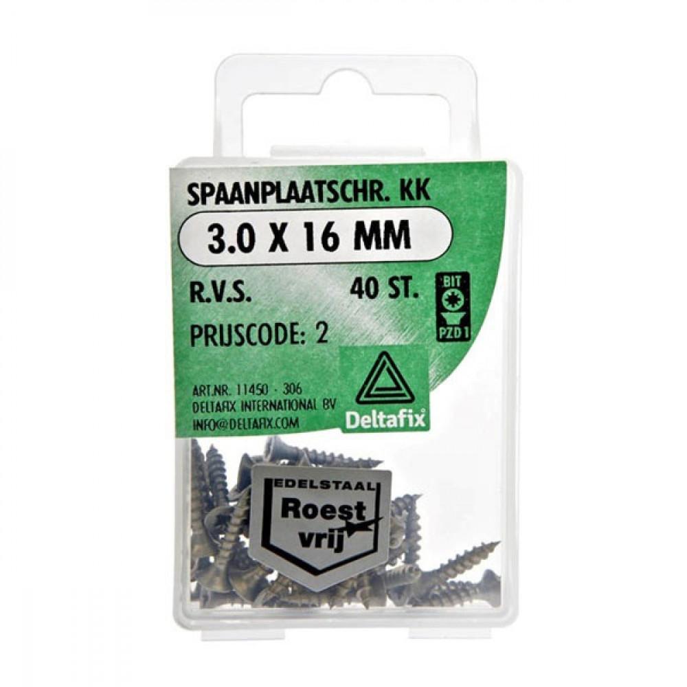 Deltafix Spaanplaatschroef KK RVS 3.0x16 mm Set 40st