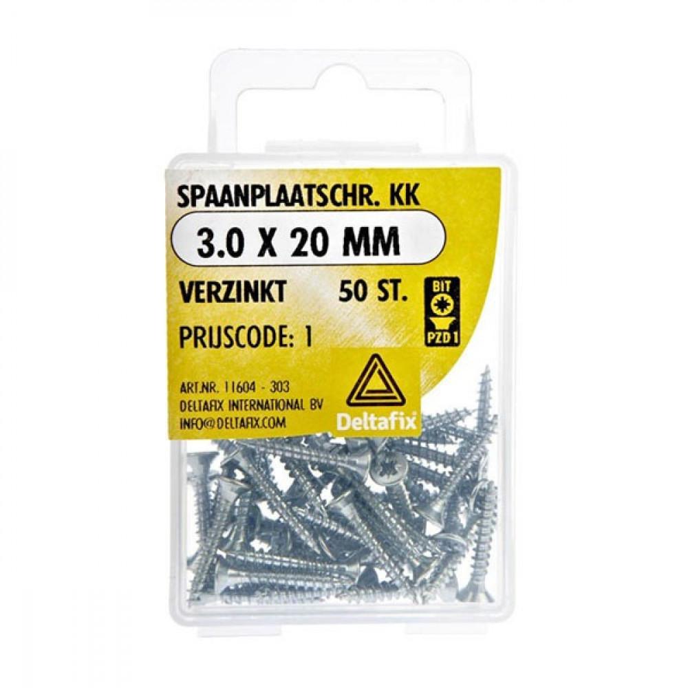 Deltafix Spaanplaatschroef KK 3.0x20mm Set 50st