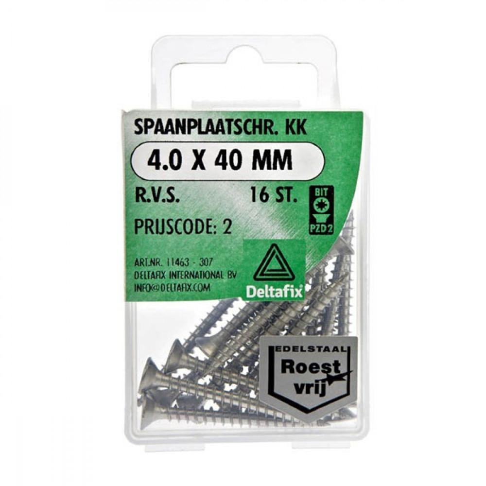 Deltafix Spaanplaatschroef KK RVS 4.0x40mm Set 16st